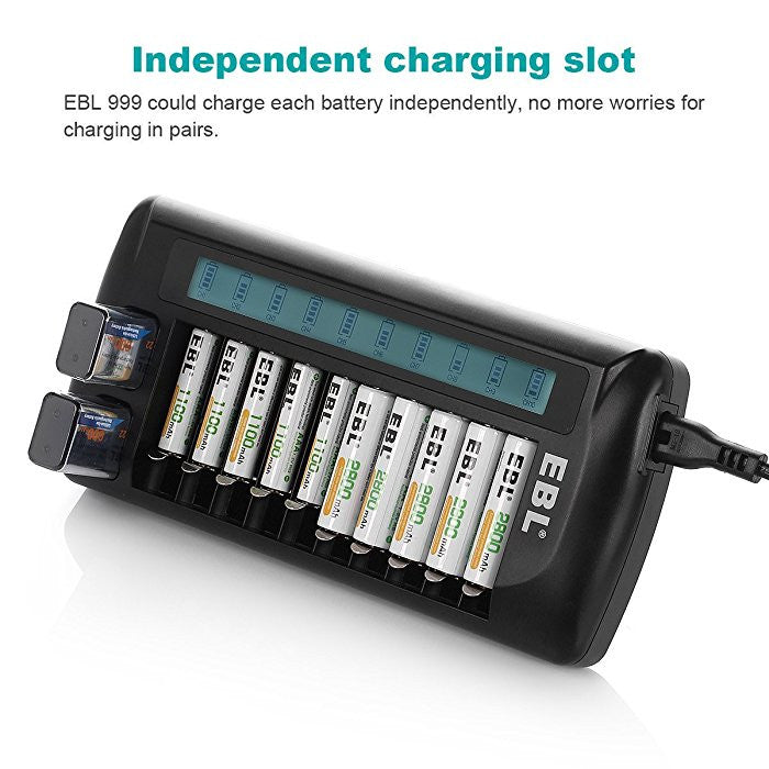Safe EBL 999 Rechargeable Battery Charger 12 Slot Battery Charger AA AAA 9V 