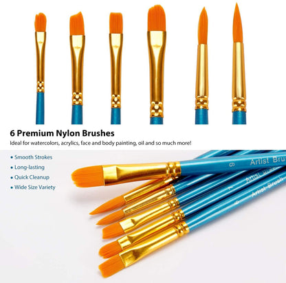Ohuhu Art Paints 24-Pc 12ml Water Color Paint Set with 6 Nylon Hair Paint Brushes Y30-80700-08