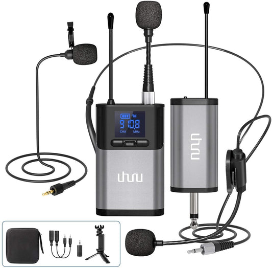 Uhuru by Maono AU-WM721 Professional Battery Powered Wireless UHF Lavalier Microphone with Bodypack Transmitter and Receiver for Interviews, Live Streaming, Dance Teaching, Youtube, Weddings