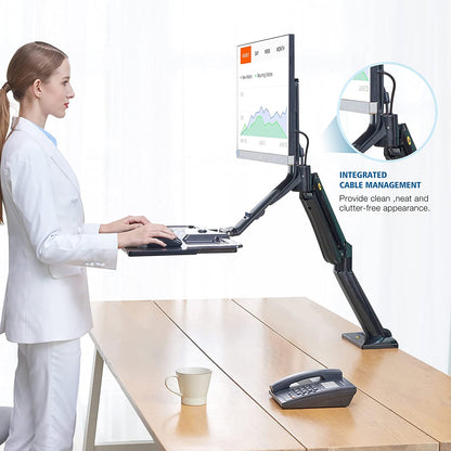 [CLEARANCE] NB North Bayou NB40 22"- 32" with 15Kg Max Payload Sit and Stand Workstation VESA Monitor Desk Mount, Keyboard Tray and Gas Strut Full Motion Swivel Arm for LCD LED TV Television