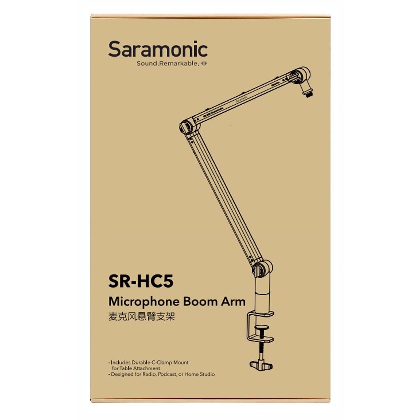 Saramonic SR-HC5 Microphone Boom Arm Aluminum Alloy Construction with C-Clamp Mount, Adjustable Hinge, 3/8" 5/8" Mic Mount Adapter
