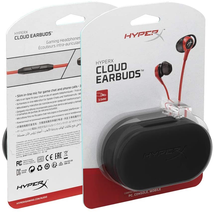 HyperX HX-HSCEB-RD Cloud Earbuds, Gaming Headphones with Mic for