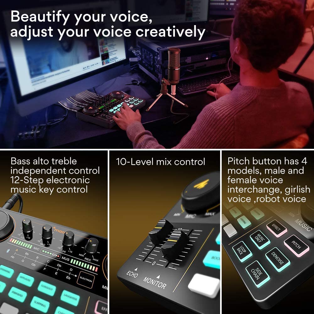 MAONO AM200-S1 Sound Card Microphone Set Professional Live Broadcast Sound Card Mixer for Mobile Phone Computer PC Youtube and Tik-Tok