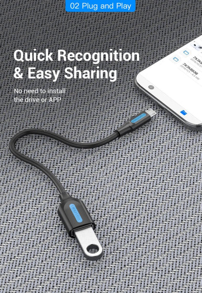 Vention USB 2.0 Micro-B Male to A Female OTG Cable 0.15M 480Mbps Black PVC Type (CCU)