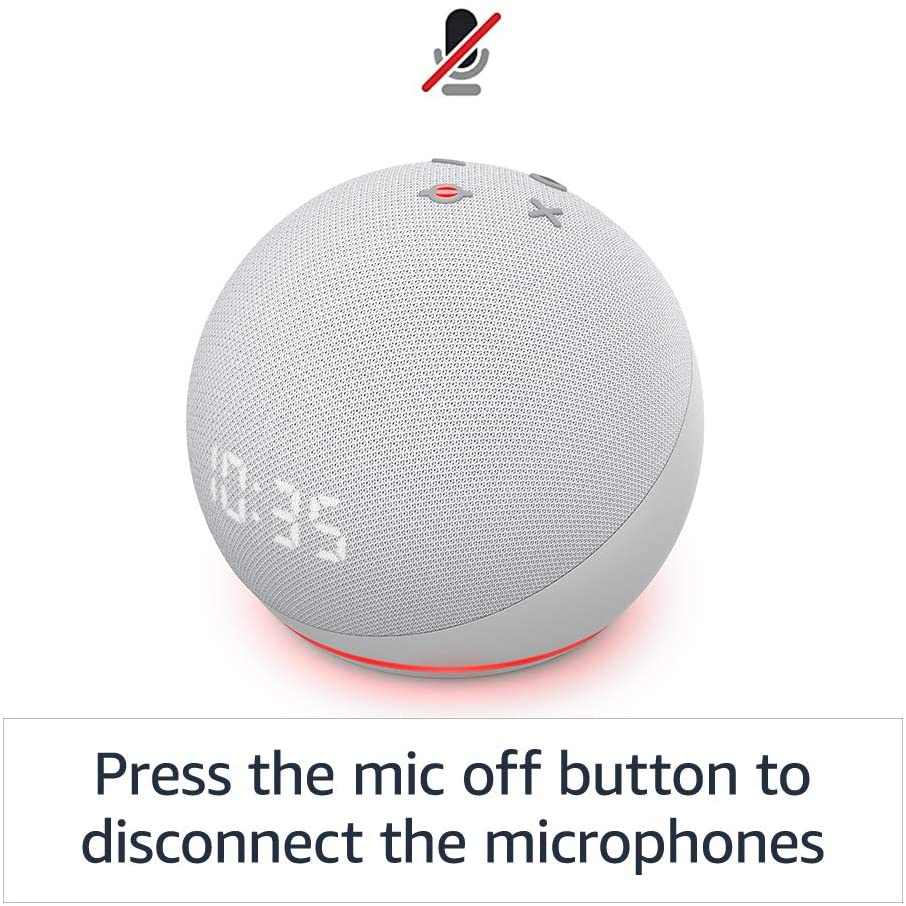 Amazon Echo Dot Clock (4th Gen) Smart Speaker with Clock and Alexa, Glacier White