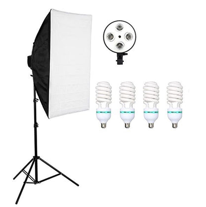 [CLEARANCE] Pxel LS-SB-4B KIT 1 4-Socket 50x70 cm Softbox 1(pc), 4 pcs 150W Bulb, 1 pc 200cm Light Stand for Photography, Studio Lightings and Videography