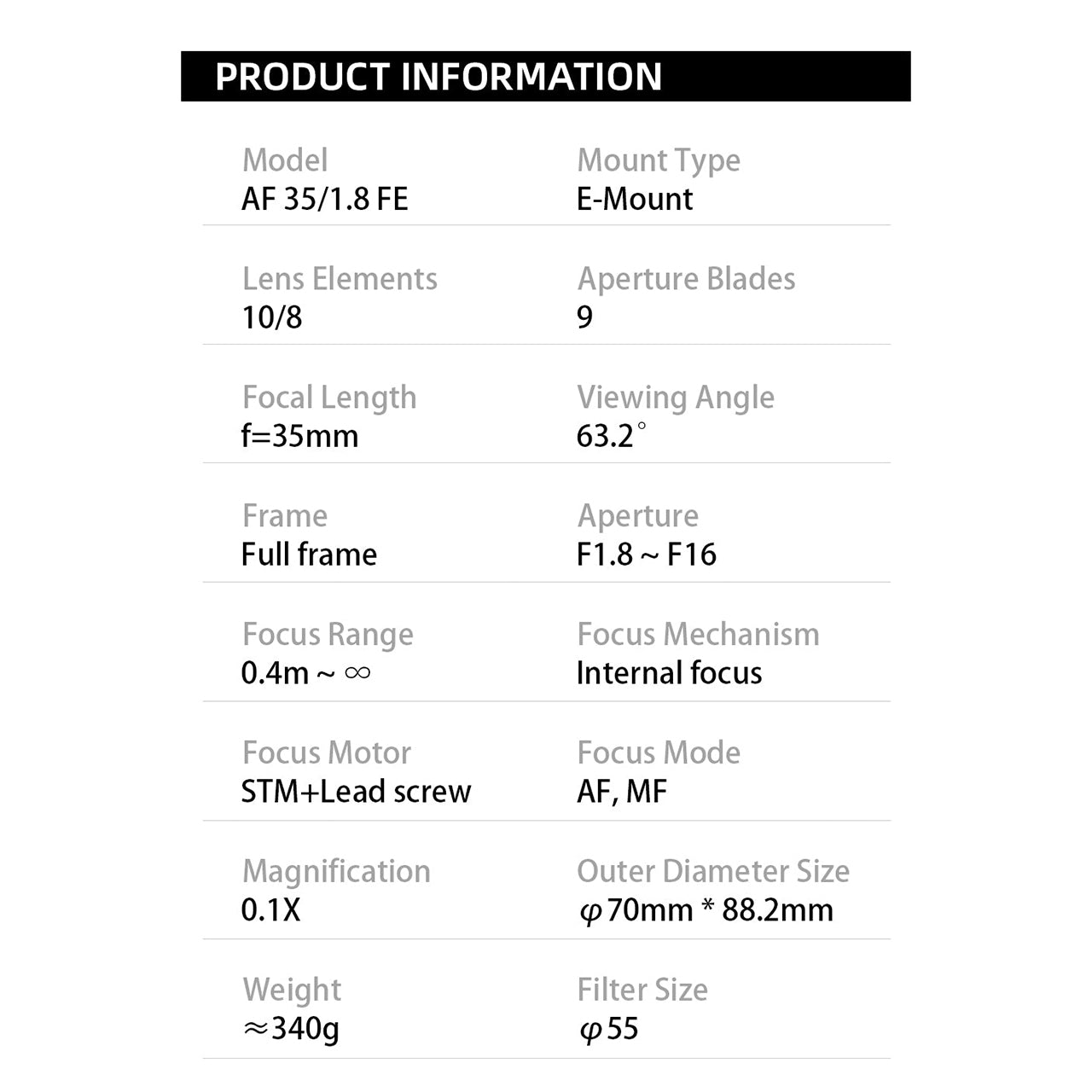 Viltrox 35mm f/1.8 FE Autofocus AF Prime Lens Full Frame for Sony E-Mount Mirrorless Cameras