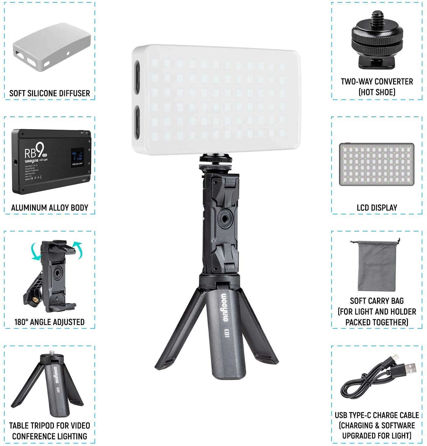 Viltrox Weeylite RB9 RGB LED Video Light Dimmable 2500K 8500K for DSLR Cameras
