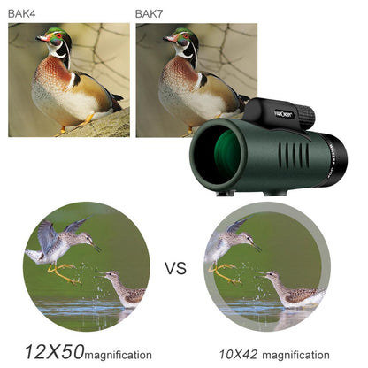 K&F Concept 12X50 Monocular Telescope with Smartphone Adapter, IP68 Waterproof, Anti-fog Bak-4 Prism Scope for Bird Watching, Hunting, Camping, Travelling, Wildlife