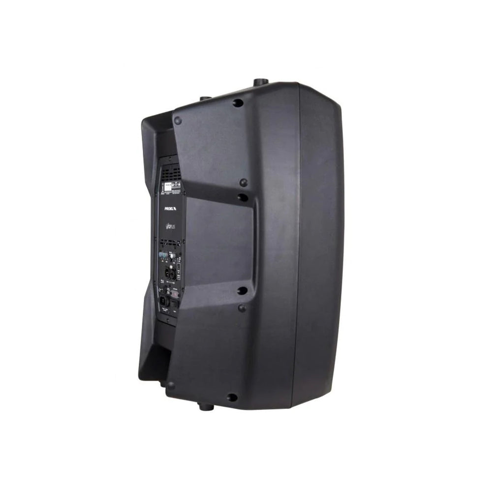 PROEL V12 PLUS 600W 2-Way Bi-Amped Class AB / D Active Loudspeaker with SMPS Switch Mode Power Supply Technology, Dual Clip Limiters, MIC/LINE Input, Top Handles and Bottom Pole Mounts | V Plus Series