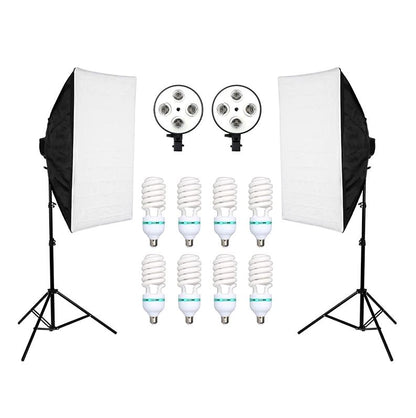 Pxel LS-SB-4B Dual Set Socket Softbox, 150W Bulb, 190cm Light Stand for Photography, Studio Lightings, Video Shoots, Kit 2