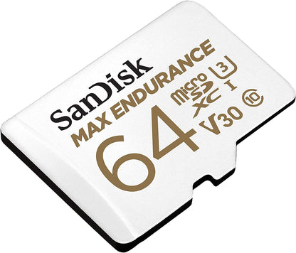 SanDisk MAX ENDURANCE microSD Card U3, V30, 4K UHD SDXC Class 10, 100mb/s and 40mb/s Read and Write Speed with Adapter (64GB, 128GB, 256GB)