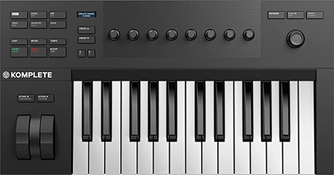 Native Instruments Komplete Kontrol A25 25 Key Smart Piano Keyboard MIDI USB with Custom NI keybed, OLED Display, 8 Touch-sensitive Control Knobs (Black)