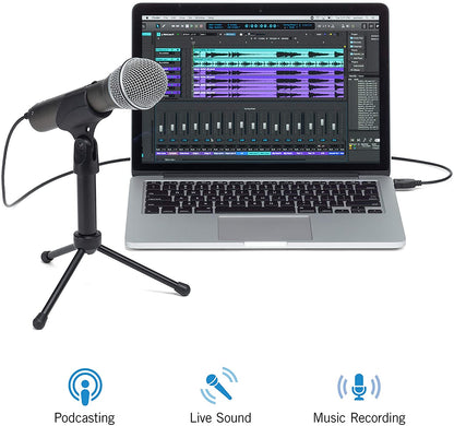 Samson Q2U USB/XLR Dynamic Microphone with Accessories Podcasting Live Sound Music Recording
