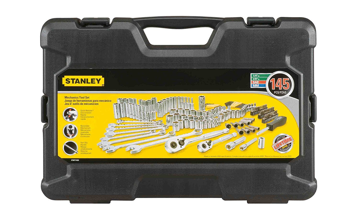 Stanley STMT71653 145-Piece Mechanics Tool Set Torque Ratchet Socket Hex Extensions  