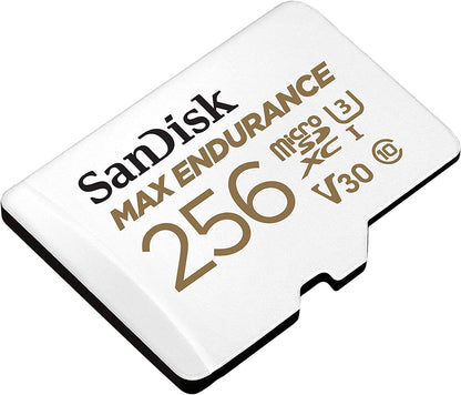SanDisk MAX ENDURANCE microSD Card U3, V30, 4K UHD SDXC Class 10, 100mb/s and 40mb/s Read and Write Speed with Adapter (64GB, 128GB, 256GB)