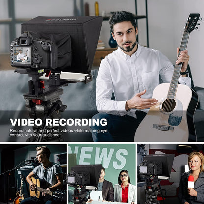 Desview / Bestview T12 12" Universal Teleprompter with Horizontal / Vertical Shooting, Bluetooth Remote Control, and Mobile App Support for Smartphone, Tablet, DSLR Camera Portable for Youtube Interview Studio