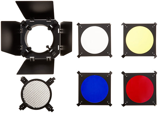 Pxel Universal Mount 3in1 Barn Door Honeycomb Grid & 4 Color Gel Filters Barndoor Kit