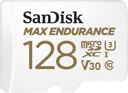 SanDisk MAX ENDURANCE microSD Card U3, V30, 4K UHD SDXC Class 10, 100mb/s and 40mb/s Read and Write Speed with Adapter (64GB, 128GB, 256GB)