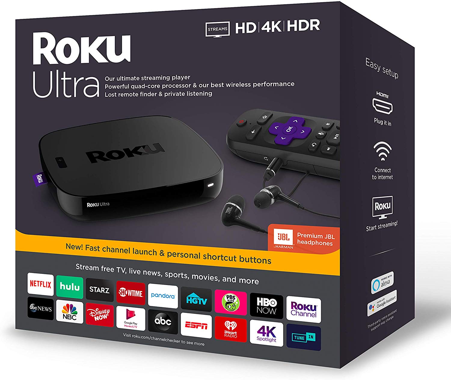 Roku Ultra 2019 HD/4K/HDR Streaming Media Stick Player with Premium JBL Headphones Model 4670R