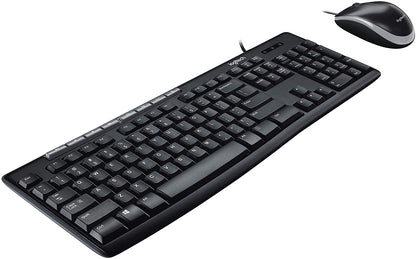 Logitech MK200 Media Wired Full-sized Keyboard with Spill-Resistant Design, 8 Multiple Hot Keys, and Optical Mouse Combo (Black)