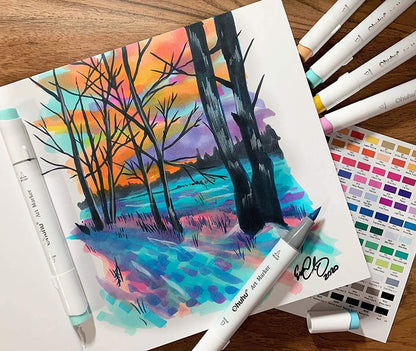 Ohuhu Honolulu Series Alcohol Based 216 Colors plus Colorless Blender Dual Tipped Art Markers for Coloring and Sketching for Kids and Adults (Brush and Chisel) Y30-80401-50