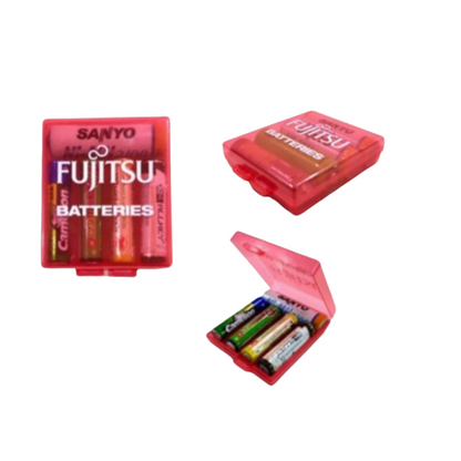 [CLEARANCE] Fujitsu 4 Slot AA and AAA Battery Case for Travel and Storage (Pink)