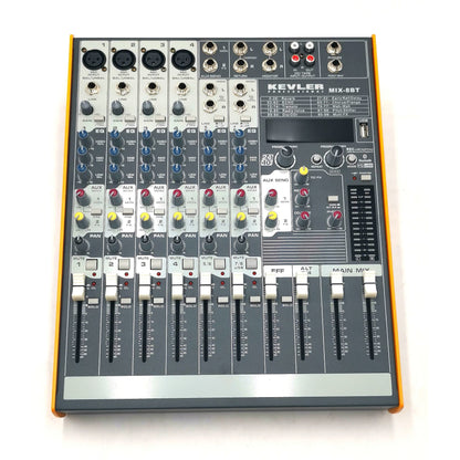 [CLEARANCE] KEVLER MIX-8BT 8-Channel Compact Bluetooth Mixer with 4 Microphone/Line, 2 Stereo Input and 2 AUX Output, 3 Band EQ with USB / MP3 Function and 99 DSP Effects | Mix Series