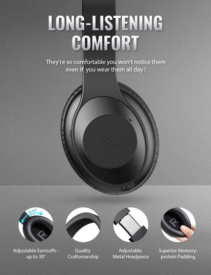[CLEARANCE] Tribit QuietPlus Wireless Headphones Bluetooth 5.0 Over Ear Foldable with Microphone Memory Padding Noise Cancelling 30h Playtime Hi-Fi Stereo Sound BTH100 | C02-1947N-01