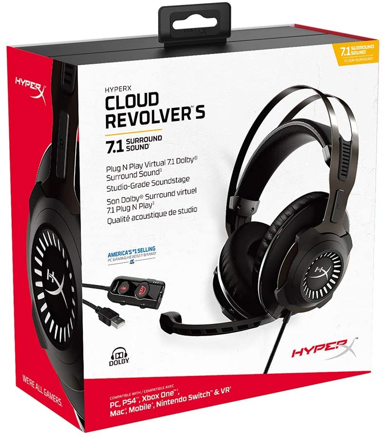 HyperX HX-HSCRS-GM/AS Cloud Revolver Gaming Headset with Dolby 7.1 Surround Sound, Steel Frame, Signature Memory Foam, Premium Leatherette, Detachable Noise Cancellation Microphone, Black