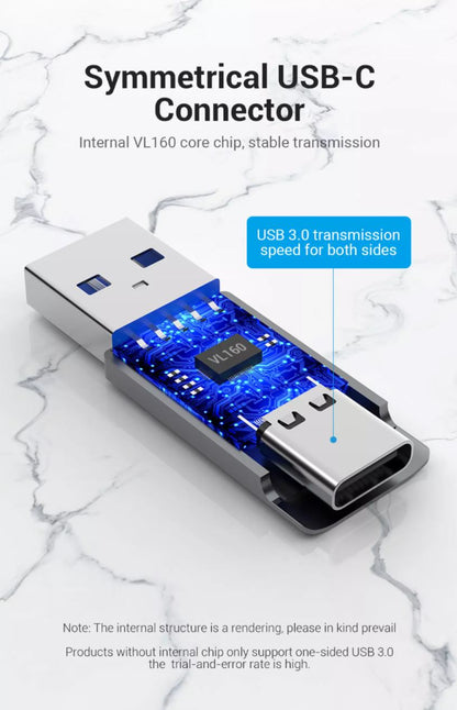 Vention USB 3.0 Male to USB-C Female Adapter 5Gbps High Speed Transfer Gray Aluminum Alloy Converter (CDPH0)
