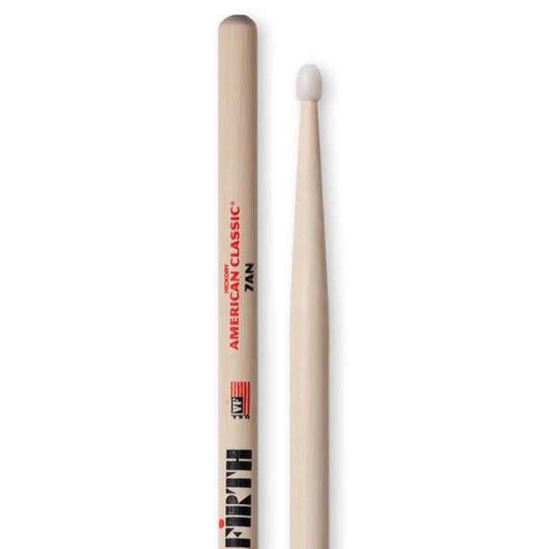 Vic Firth American Classic 7A Hickory Wood Tear Drop Tip Drumsticks (Pair) Drum Sticks for Drums and Percussion (Wood, Nylon Tips)