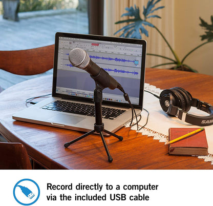 Samson Q2U USB/XLR Dynamic Microphone with Accessories Podcasting Live Sound Music Recording