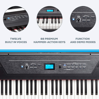 Alesis Recital Stage Pro 88-Key Full Size Digital Piano Electric Keyboard with Hammer-Action Keys Power Adopter Music Rest