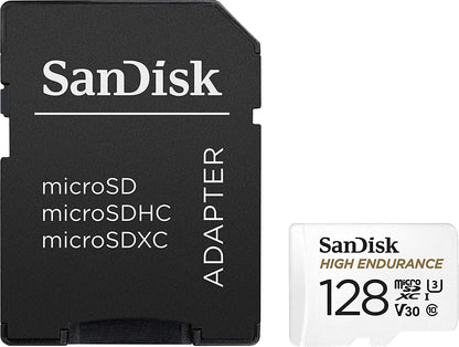 SanDisk HIGH ENDURANCE microSD Card U3, V30, 4K UHD SDXC Class 10, 100mb/s and 40mb/s Read and Write Speed with Adapter (32GB, 64GB, 128GB, 256GB)