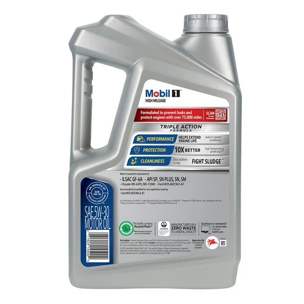 Mobil 1 5W-30 High Mileage Advanced Full Synthetic Motor Oil for Engines 75000+ Miles (120000+ KM) with Triple Action Formula (5 Quarts/4.73 Liters)