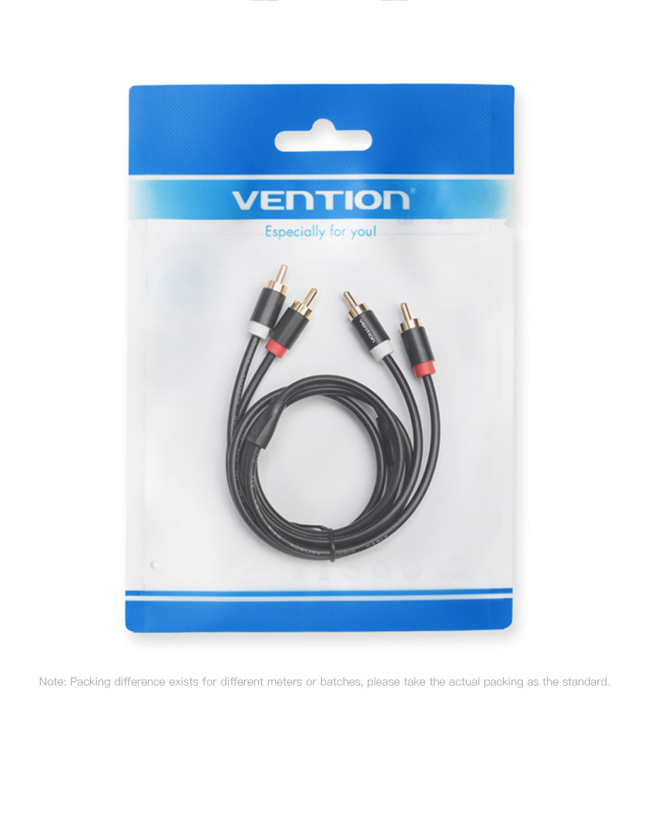 Vention Dual RCA Male to Male Gold Plated Audio Cable (VAB-R06) for PC, TV, Monitors, Projectors (Available in 1M, 1.5M, 2M, and 3M)
