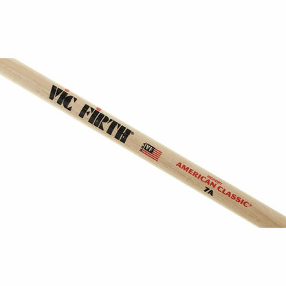 Vic Firth American Classic 7A Hickory Wood Tear Drop Tip Drumsticks (Pair) Drum Sticks for Drums and Percussion (Wood, Nylon Tips)