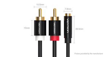 Vention 3.5mm Stereo Female to Dual RCA Male Audio Y-Cable (VAB-R01) Black Metal Type Gold Contacts for PC, Mobile Phone, Music Player (Available in 1M, 1.5M, and 2M)