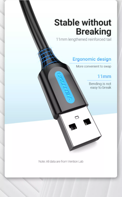 Vention USB 2.0 A Male to Mini-B Male Cable (COM) 480Mbps Black 2M Black