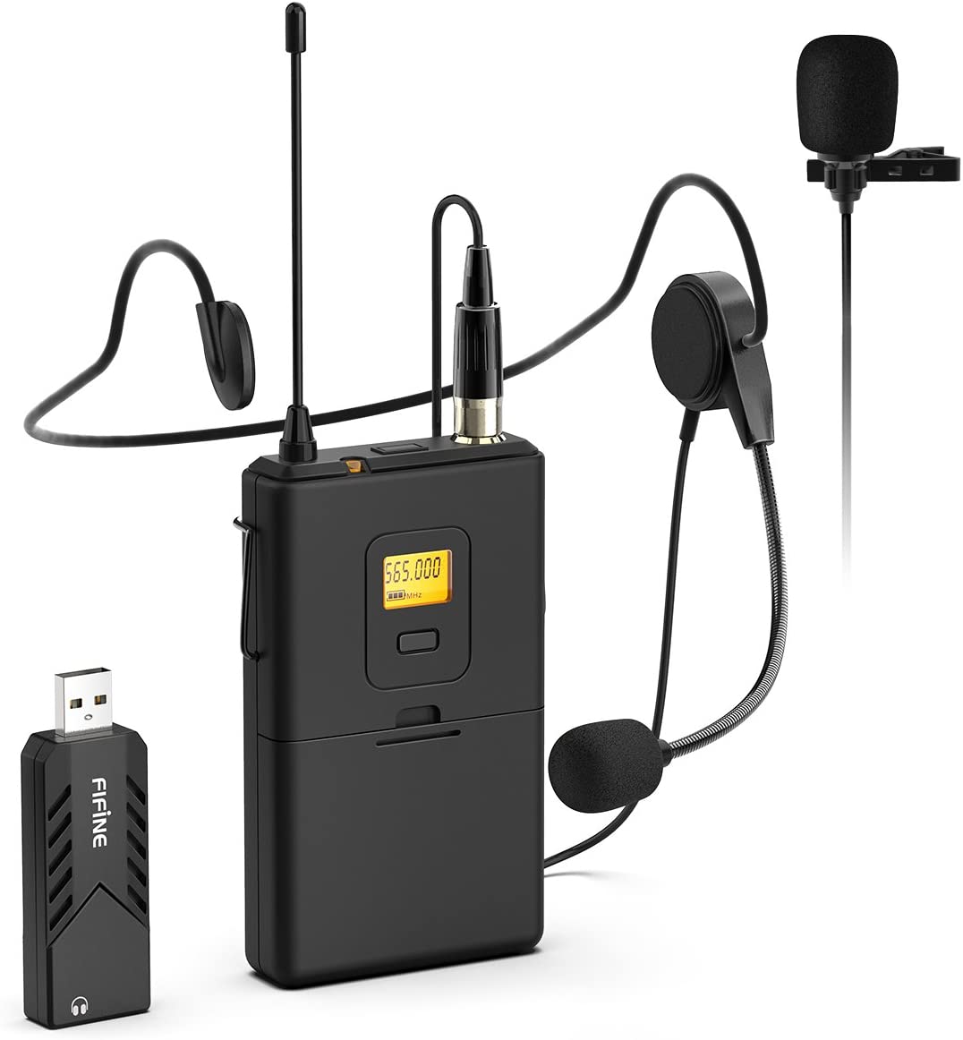 Fifine K031B Wireless USB Microphones for Computers, PC, Mac, USB Receiver, Transmitter, Headset and Clip Lavalier Lapel Mic