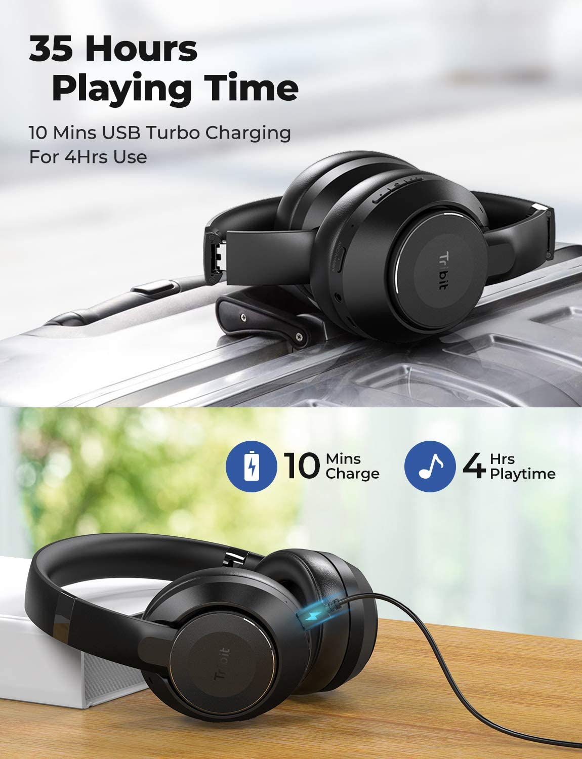 Tribit QuietPlus 78 Active Noise Cancelling Wireless Headphones Bluetooth 5.0 Foldable with Memory Pads 35h Playtime Deep Bass BTH78