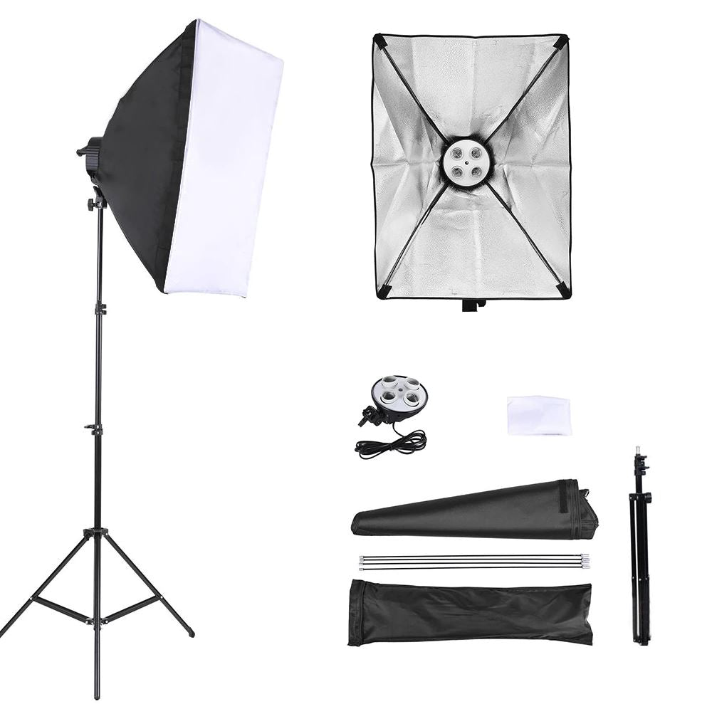 Pxel LS-SB-4B Dual Set Socket Softbox, 150W Bulb, 190cm Light Stand for Photography, Studio Lightings, Video Shoots, Kit 2