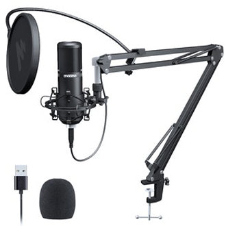 Maono Plug and Play USB Condenser Cardioid Microphone Kit with Scissor Arm Stand Dual Volume Control, Monitor Headphone Jack for Vocal, Youtube, Livestream, Recording and Gaming | AU-902S AU902S