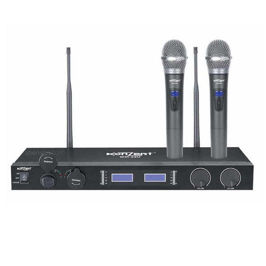 Konzert WM-55U UHF Dual Wireless Handheld Microphone System with 40M Range Rechargeable Li-Ion Battery and Fixed Frequency