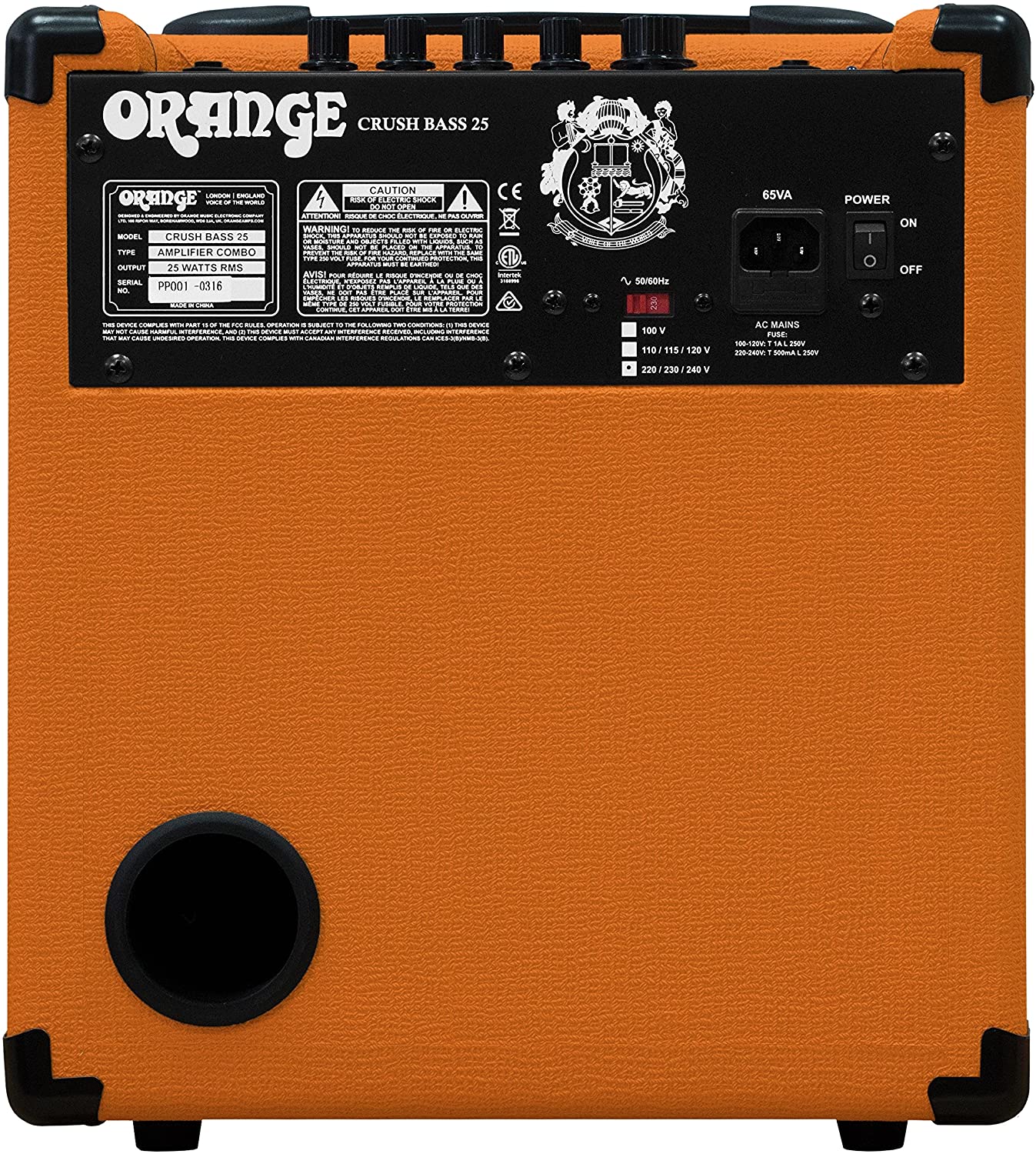 Orange Amps Crush Bass 25/50 Watt Combo Amplifier with Active 3 Band EQ, Parametric Mid Control & Chromatic Tuner for Electric Guitars