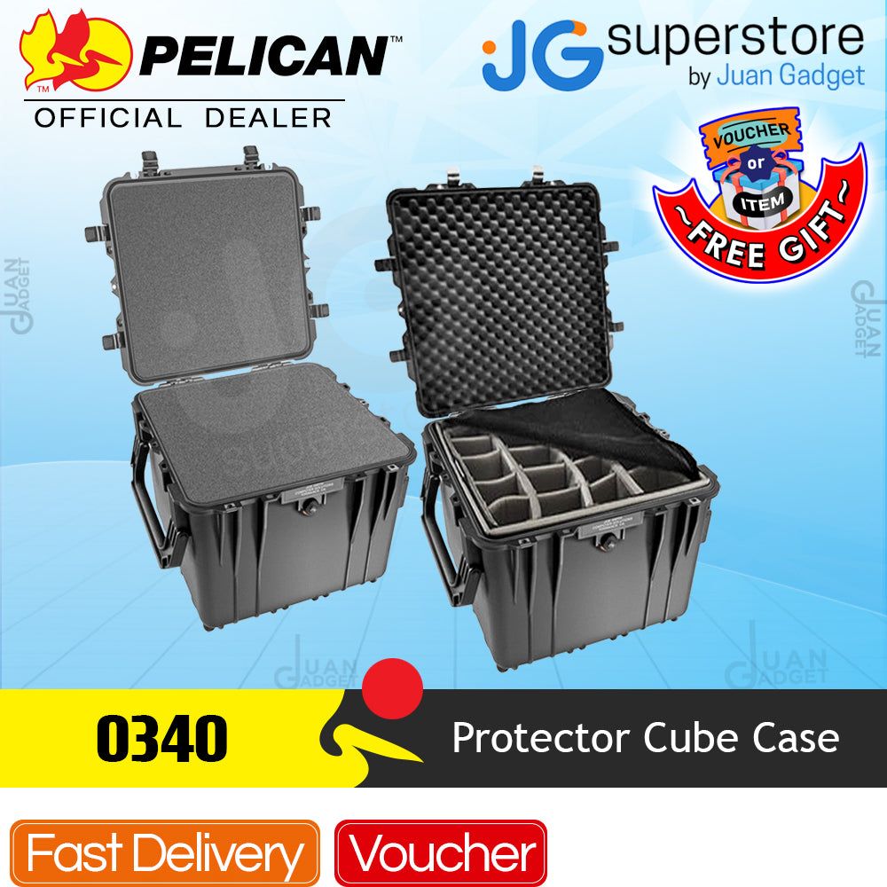 Pelican Protector 18-Inch Watertight Wheeled Cube Hard Case with Pick-N-Pluck Foam / Padded Dividers (BLACK) | Model 0340WF / PD