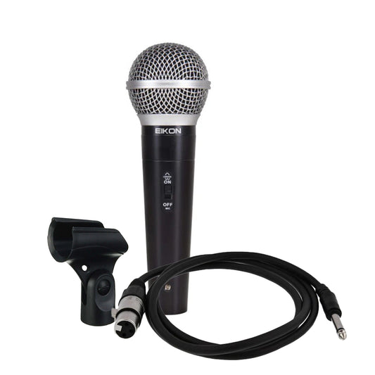 Eikon by PROEL DM580LC Professional Handheld Cardioid Vocal Dynamic Microphone with Durable Metal Construction, Included 3-Pin XLR to 6.35mm AUX Audio Cable and Microphone Holder for Live Performances and Broadcasts | JG Superstore