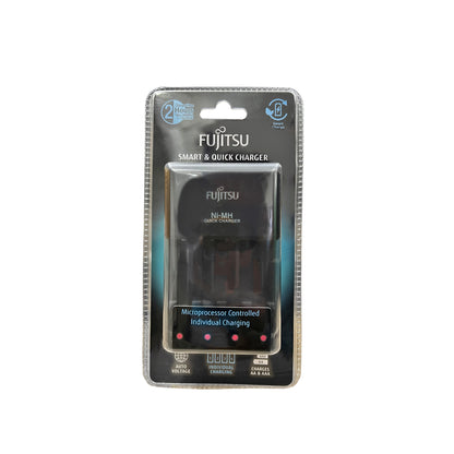 Fujitsu 8W Smart and Quick Battery Charger with 4 Slot Individual Changing and 2 Hrs Charging Time for Batteries AAA and AA | FCT344FCE