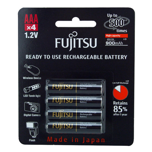 Fujitsu HR-4UTHC 4B 1.2V 900mAh Ready-to-use NiMH Low Self-Discharge Rechargeable HR4UTHC AAA Battery Pack of 4
